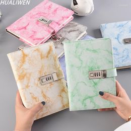 Password Notebook Marble Texture 100 Sheets Personal Diary With Lock Code Thick Notepad Leather Office School Supplies