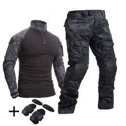 Hunting Sets Tactical Suit Military Uniform Suits Camouflage Shirts Pants Airsoft Paintball Clothes with 4 Pads Plus 8XL 221116