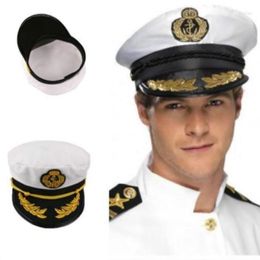 Berets 2022 Vintage Adult Party Hat Fancy Dress Unisex White Adjustable Skipper Sailors Navy Captain Boating Military Cap