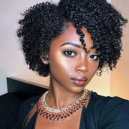 Short Kinky Curly human hair Wigs Black Side Part Wig Afro Curl natural Full Wigs for Women150% soft and comfortable Diva1