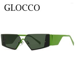 Sunglasses Military Green Geometric Cat Eye Women 2022 Fashion Brand Wide Temples Punk Sun Glasses Men Glamorous Y2K Shades