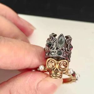 Vintage Ring lüks açık yüzük büyük değerli taş elmas yüzük kafatası kafa yüzüğü çift hediye nişan tasarımcısı mücevher hediye kutusu birlikte gönderildi