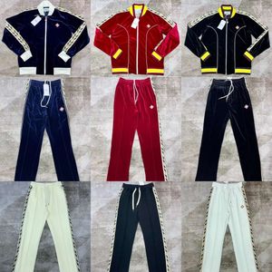 24SS Kazablanka Yeni Erkekler Tasarımcı Pantolon Klasik Stil Grafik İşlenmiş Yaprak Şerit UNISEX Pamuk Sıradan Fermuar Ceketler Kazabaş Modaya Düzenli Spor Pantolon Takım