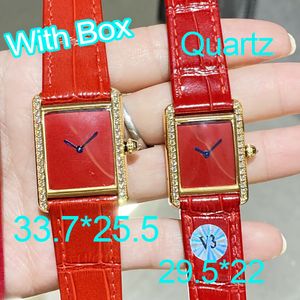 Watche Quartz hareketi için yeni moda saat Gümüş Altın Gül Kırmızı Mavi Yeşil Safir Taç Deri Strap Elbise Lady Square Tank Paslanmaz Çelik Kol saati