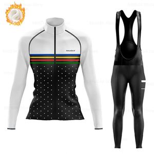 Raudax outono e inverno lã térmica terno de manga longa das mulheres roupas ciclismo mountain bike quente estrada bicicleta esportiva jaqueta240102