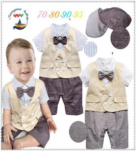 2019 распродажа, одежда для маленьких мальчиков, комбинезон с короткими рукавами и отложным воротником для младенцев, комбинезон с бантиком и шляпой для малышей 03age2294894