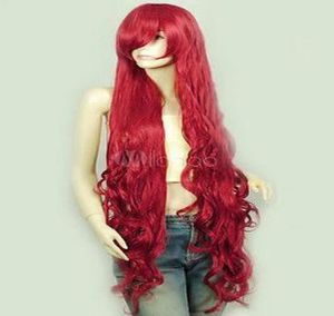Yeni Moda Zarif Uzun Kırmızı Kıvırcık Tam Peruk Stilinin Elemanları Pretty Hair7568820