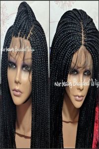 Часть запаса Box Braids парик черного цвета, средний плетеный полный парик фронта шнурка для африканских женщин, синтетическое термостойкое волокно9985950