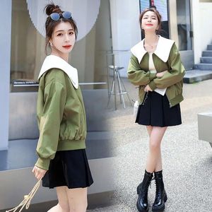 Jaquetas femininas casaco curto 2024 primavera moda cor combinando lapela jaqueta superior