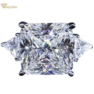 Gemstones Wong Rain Sterling Sier Crushed Ice Cut Simulated Moissanite Wedding Engagement Thick Gold Plated Ring Fine Jewelry