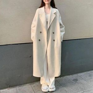Women's Jackets Wool Coat For Women 2024 Fashion Elegant Office Lady Turn Down Collar Double Breasted Loose Long