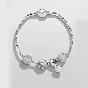Bileklik Est 925 STERLING Gümüş El Katener Takım Klasik Toka Clear Cz Charm Boncuk Özü Bileklik DIY Kadın Mücevherleri