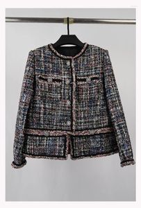 Women's Jackets 2024 Spring Autumn France Style High Quality Elegant O-neck Plaid Tweed C920
