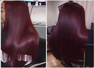 Бразильские прямые волосы с эффектом омбре, 3 пучка с кружевной застежкой, двухцветная 1B99, бордовая кружевная застежка с плетением человеческих волос Exten4831034