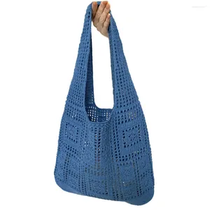 Akşam Çantaları 2024 Retro Basit Kraliyet Mavi Örme Çanta Örgü Kadınlar İçin Dokuma Omuz Omuz Açık Alışveriş Çantası Kadın