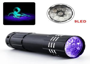 Мини-УФ-светодиодный фонарик, фиолетовый свет, 9 светодиодов, фонарик, батарея, ультрафиолетовый фонарик для детектора поддельных денег, мочи scorpion8215455