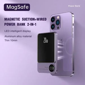 10 000 mAh Macsafe 2 en 1 Banque d'alimentation magnétique PD20W 15 W Chargeur rapide en métal sans fil Batterie auxiliaire externe pour Magsafe iPhone 15 14 13 avec écran LED