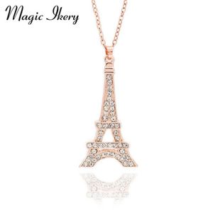 Sihirli Ikery Zircon Crystal Klasik Paris Eyfel Tower Sarkık Kolyeler Gül Kadınlar İçin Gül Altın Renkli Mücevher MKZ1392270N