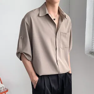 Erkekler Sıradan Gömlek Gömlek Kore Moda Hafif Rüzgar Yaz İpek Ropa Giyim Erkekler