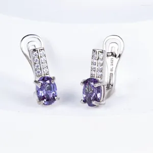 Stud Küpe Renk Değiştirilen Alexandrite toka 925 STERLING Gümüş 7 5mm Mor - Pembe Taş Takı Kadın Kız