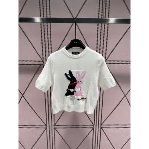 Женские трикотажные футболки мм, семейная осенне-зимняя жаккардовая вязаная рубашка с кроликом и короткими рукавами, рубашка ручной работы из бисера 83