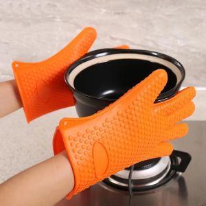Küche Mikrowelle Backhandschuhe Wärmedämmung Anti-Rutsch-Silikon Fünf-Finger-hitzebeständige sichere ungiftige Handschuhe 50 Stück W95955 LL