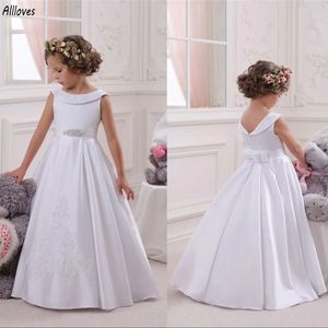 Простые белые атласные кружевные платья для девочек-цветочниц на свадьбу, юная подружка невесты, детское вечернее платье принцессы на день рождения, торжественная одежда для первого причастия для малышей, CL3142