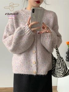 Kadın Örgü Kore Moda Kazak Talif Kış Retro Renk Karışımı İplik Trikolar Fener Kollu Killer Kızlar Tatlı Pembe Üstler