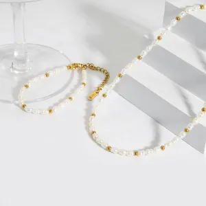 Strand INS Trendy Bracciale girocollo d'acqua dolce con perla in acciaio inossidabile placcato oro 18 carati per donna Regalo impermeabile