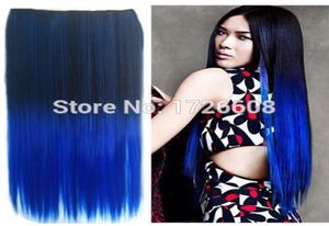 Ombre karanlıktan mavi cosplay saç klipsinde saç uzantısı düz sentetik mega saç pedi popüler kadın039s saç parçacığı Accesso9289375