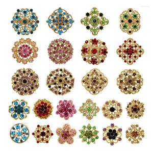 Broşlar lot 24pcs karışık renk parlak rhinestone kristal çiçek düğün alaşım broş kadınlar için Set Diy dekorasyon sanatı gelin pimleri