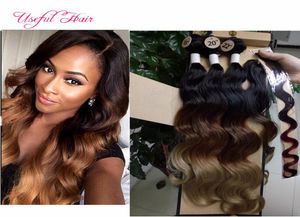 SYNTHETISCHE 4 bundels met sluiting OMBRE KLEUR MARLEY Body wave haar weeft machine dubbele inslag naaien in hair extensions weeft closur9953809