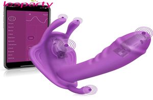 Çift Orgazm Mastürbator Uygulaması için Dildo Kelebek Vibratör Seks Oyuncakları Giyin, Kadınlar İçin Uzaktan Kontrol Bluetooth Dildo Vibratörler26803125341