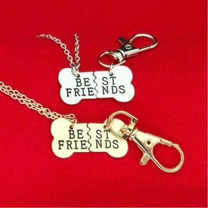 Ожерелья с подвесками Gold Sier Friends Подвеска Ожерелье Pet Dog Bones Bff 2 части Ожерелья и брелок Мужские украшения Прямая доставка Jewelr Dh4Cw