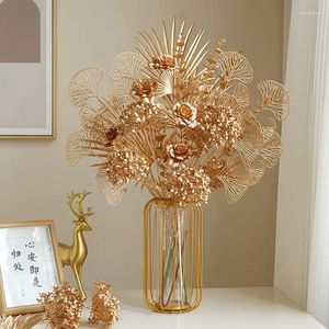 Fiori decorativi Artificiali Foglia di ginkgo dorato Fiore Decorazione natalizia per la casa Disposizione di eucalipto in oro rosa