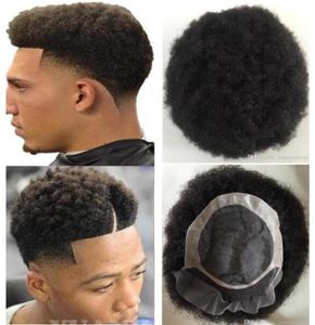 Men Hair System Wig Mens Hairpieces Afro Lace Front with Mono NPU Toupee Jet Black 1 Brazilian Remy Hush Hair Prision for Me8777363