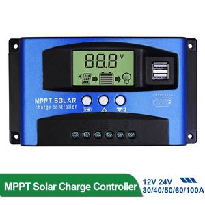 Accessories 30/40/50/60/100A MPPT Solar Charge Controller Dual USB LCD Display 12V/24V Auto Solar Cell Panel Charger Regulator Charge