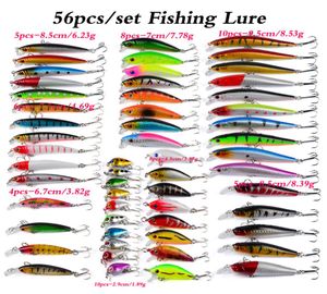 56PCSlot Balıkçılık Lures Set Karışık Minnow Lot Yem Krankbait Tackle Bas Tuzlu Su Tatlı Su Alabalık Bas Somon Balıkları2238673