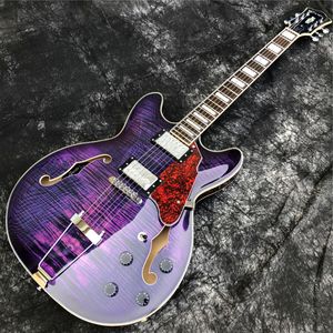 Grote Mor Patlama Akçaağaç Yarı İçi Boş Archtop Jazz Ele Gitar F Delikleri