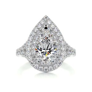 Jóias da moda SGARIT 14K Gold branco 1,5ct Corte de pêra duplo halo moissanite anel de diamante anel de casamento de luxo para mulheres