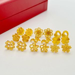 Stud Cüping Sarı Altın Renk Kadınlar için Çiçek Kalp Kulakları Brincos Femme Vintage Mücevher Aksesuarları Toptan Parti Hediyesi