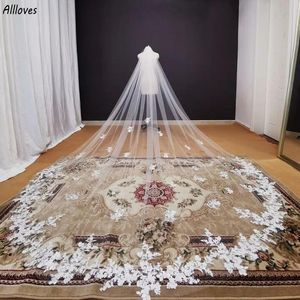 Veils One Layer Long Lace Appliques Wedding Veil White Ivory Cathedral Long Bridal Veil With Comb 4 Meters Bride Veil Wedding Hair Acces