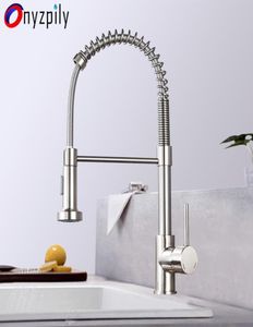 Spring Brushed Kitchen Sink Faucet Pull Down Sprayer Nozzle Single Handle Faucet Mixer Cold Stainless Steel Modern T2004234319695