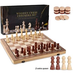39cm ahşap satranç dama seti 2 içinde 1 katlanabilir iç depolama alanı satranç tahtası ekstra kraliçeler ev seyahat oyunları mükemmel hediyeler 240102