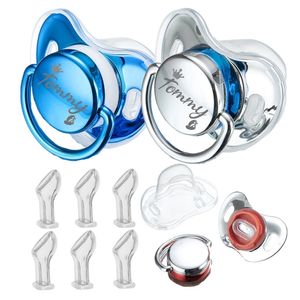 Miyocar Custom Blue Silver Pacifier2pcs with Name Bring 6 Replacement Teat Include All Size for Boy Girl Baby Shower Gift 240102