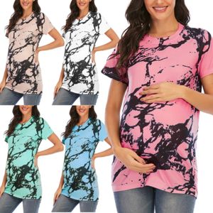 Maternity Clothes Women's Round Neck Short Sleeve Maternity Tops Shirts Floral Mama Pregnancy Blouses Clothes 240117