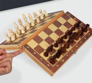 Ahşap katlanır büyük tahta manyetik satranç 32 set parçalar iç seyahat tahtası parti oyun masası için depolama taşınabilir set çocuk 240102