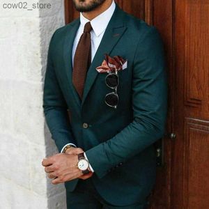 Erkek Suit Blazers Yeni Moda Yeşil İş Erkekler Takımlar 2 Parça Set Düğün Damat Smokin Groomsmen Varlıkları (Ceket+Pantolon) Özelleştir Homme Q230103