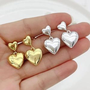 Dangle Küpe 5 FAYLE Basit Tasarım Altın Kaplama Çift Kalp Damla Küpe Şeftali Metal Moda Altın İfade Takı Hediyesi