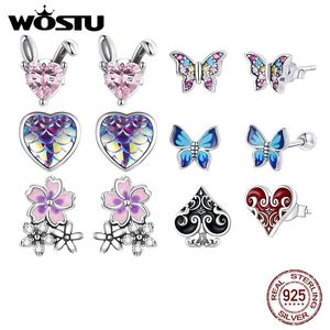 Pulseira wostu 100% prata esterlina animais flamingos flor brincos para mulheres brincos de casamento moda aniversário jóias